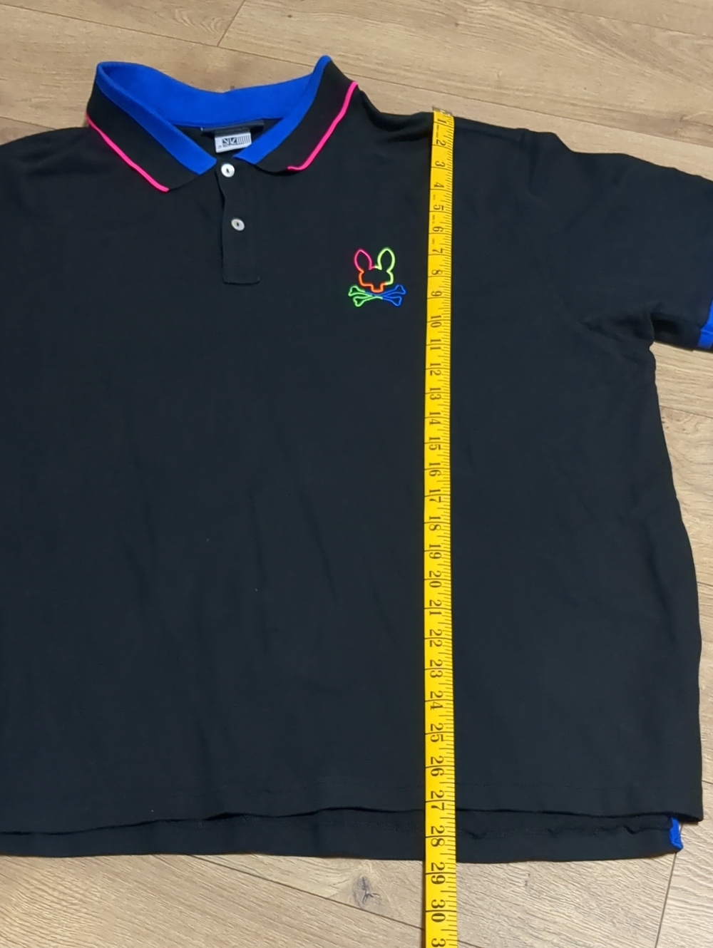 Psycho Bunny Mens 2 XL Black Neon Logo Polo Shirt Multi Color Embroidered Casual - Picture 6 of 12